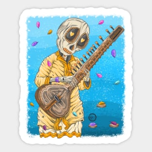 Skeleton Indian Sitar player Sticker